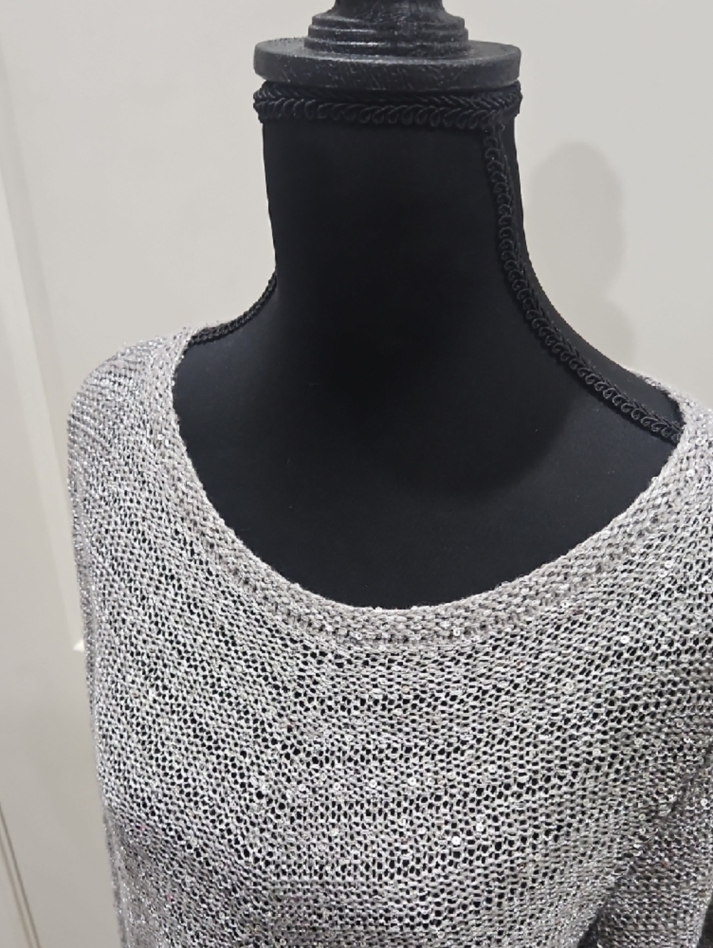 Chico's Silver Charcoal Gray Sequin Open Knit Top - Picture 4 of 8